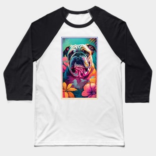 Bulldog Vibrant Tropical Flower Tall Digital Oil Painting Portrait 2 Baseball T-Shirt